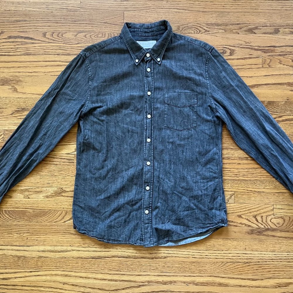 EVERLANE 100% Cotton Gray Button Up Long Sleeve Pocket Shirt Top Mens Size Med